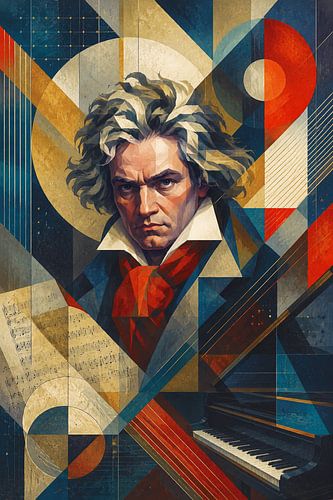 Ludwig Van Beethoven kubistisch schilderij.