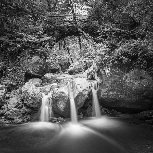 The Schiessentumpel waterfall in black and white by Henk Meijer Photography
