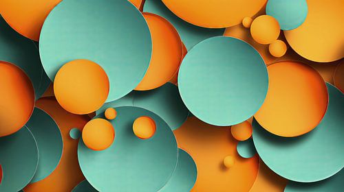 3D cirkelvormig patroon in turquoise en oranje