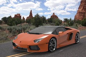 Sportwagen orange vorne rechts
