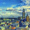 Schilderij Skyline Utrecht met Domkerk in de stijl van Van Gogh van Slimme Kunst.nl