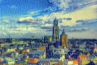Schilderij Skyline Utrecht met Domkerk in de stijl van Van Gogh van Slimme Kunst.nl thumbnail