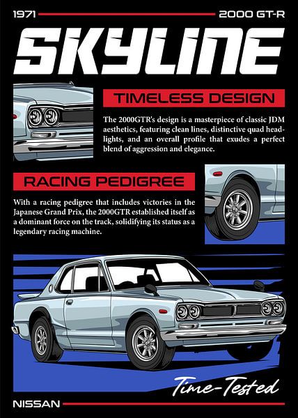 Nissan Skyline 2000 GTR JDM Car by Adam Khabibi on canvas, poster