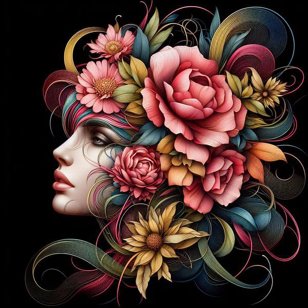 Frauenporträt mit Blumen von Jessica Berendsen