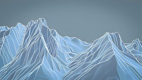 Moderne Muurkunst: Berglandschap in blauwgrijs