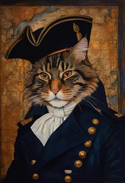 Chat Maine Coon dans un portrait de l'époque napoléonienne