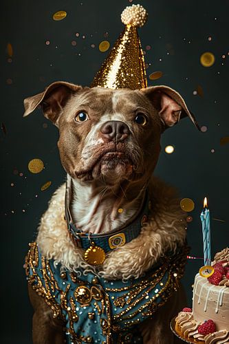 Grappige hond viert verjaardag