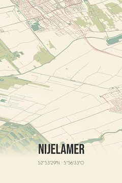 Vintage landkaart van Nijelamer (Fryslan) van Rezona