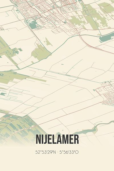 Vintage map of Nijelamer (Fryslan) by Prints of Place