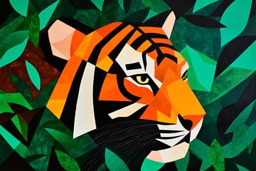 Geometrisch tijgerportret in de jungle van Poster Art Shop