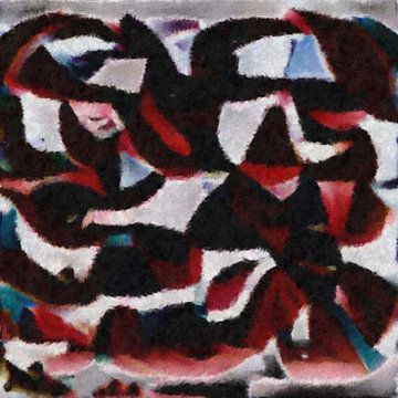 Abstract in rood blauw wit en zwart van Maurice Dawson