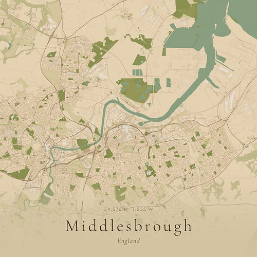 Vintage map of Middlesbrough, United Kingdom
