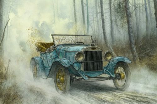 Drawing of a vintage car, convertible - 