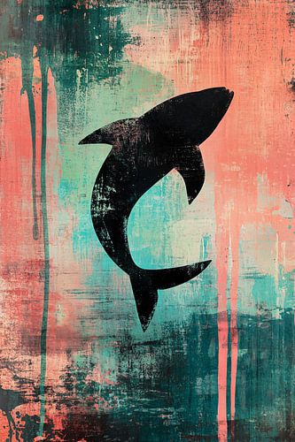 Silhouet vis kleurrijke achtergrond