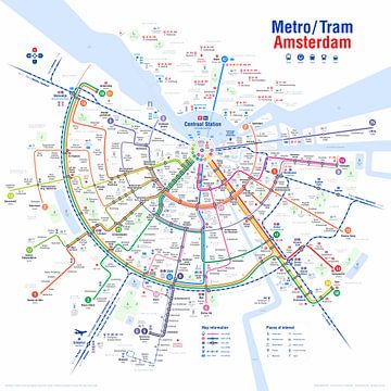 Lijnen netwerkkaart Metro Tram Amsterdam van Eric Hammink