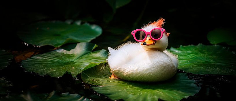 Relaxed duck with sunglasses on leaves by Poster Art Shop