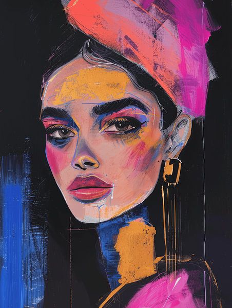 Kleurrijk, modern en abstract portret van Carla Van Iersel
