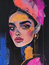 Kleurrijk, modern en abstract portret van Carla Van Iersel thumbnail