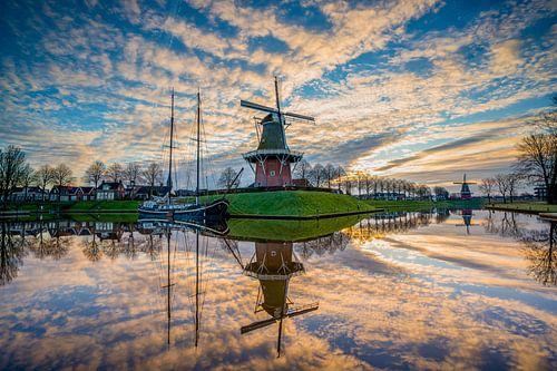 Zeldenrust windmill in Dokkum during sunrise