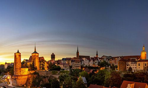 Bautzen - Panorama van de oude stad bij zonsondergang
