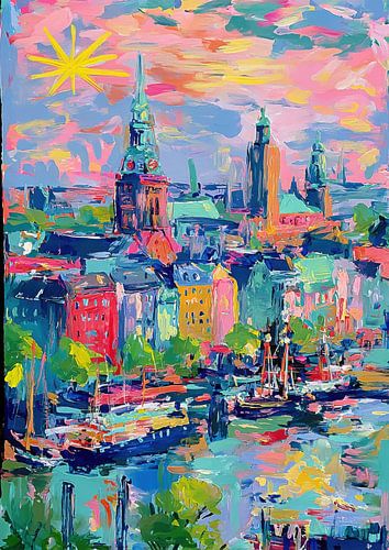 Stockholm Harbour Colours Oil Painting