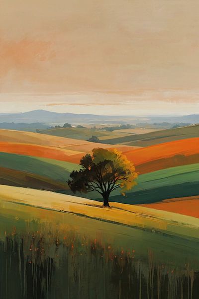 Tree in Autumn colours on Wavy Hills by Art & Soul Creations