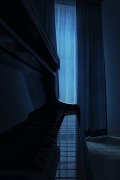 Maanlicht verlicht vleugelpiano van Besa Art