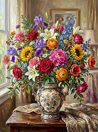Painting of Flowers in a Vase by Patrick Ouwerkerk