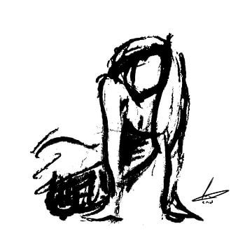 Zwart wit abstracte houtskool tekening van een vrouw van Emiel de Lange