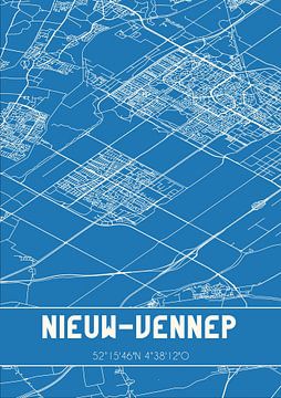 Blauwdruk | Landkaart | Nieuw-Vennep (Noord-Holland) van MijnStadsPoster