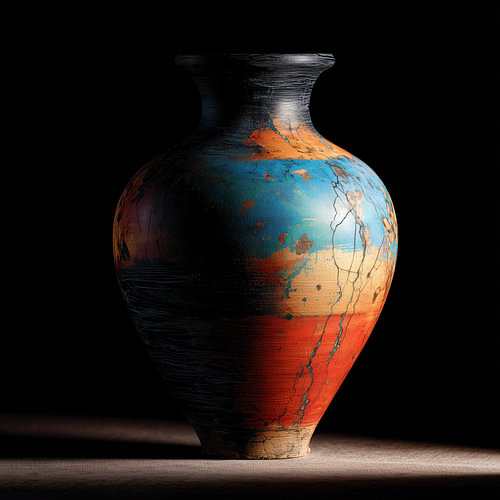 Fast zerbrochene Vase in Farbe