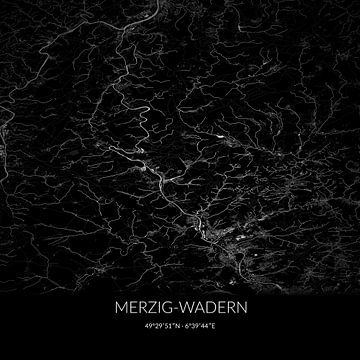 Black and white map of Merzig-Wadern, Saarland, Germany. by Rezona