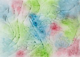 Aquarell mit Farbkleckse, Farbspritzern und Streifen in Rot, Grün und Blau