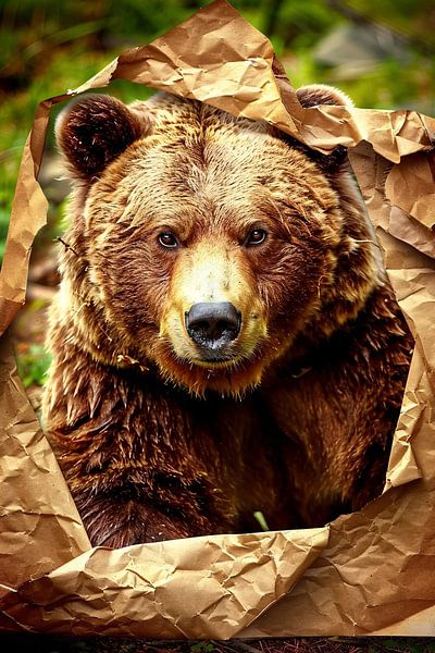 Brown bear breaks through paper by Imperial Art House