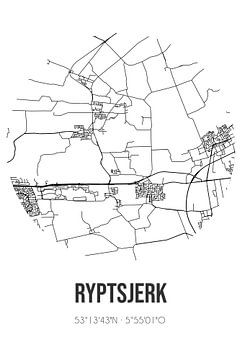 Ryptsjerk (Fryslan) | Karte | Schwarz und Weiß von Rezona
