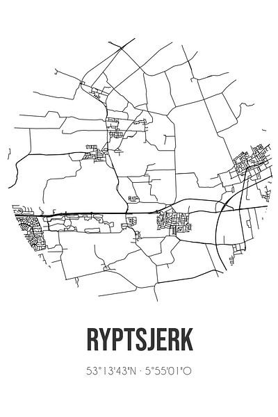 Ryptsjerk (Fryslan) | Landkaart | Zwart-wit van Stad & Wand