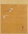 Shibata Zeshin - Blad uit album met seizoensgebonden thema's, esdoornbladeren en veren van 1000 Schilderijen thumbnail