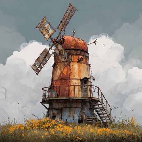 Moulin à vent rouillé artistique