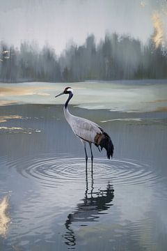 Elegante kraanvogel in water van Imperial Art House