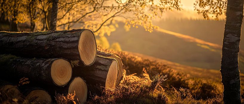 Holzfäller-Szene im goldenen Licht von Poster Art Shop