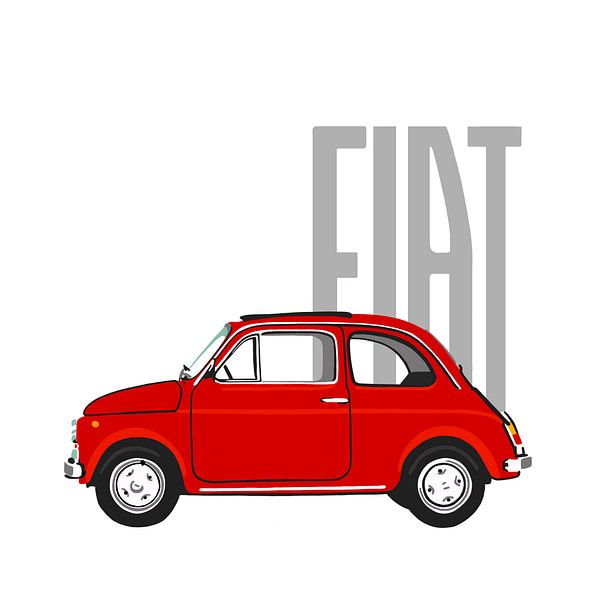Roter Fiat 500 auf Weiß von Jole Art (Annejole Jacobs - de Jongh)
