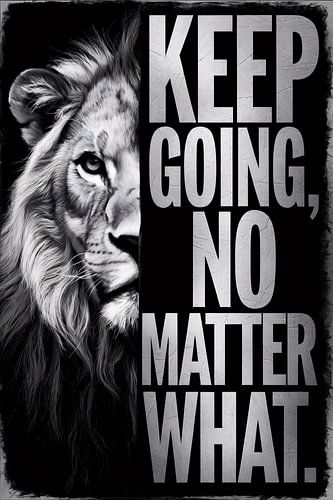 Inspirerende leeuw met motiverende tekst