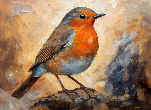 Roodborstje in penseelstreken