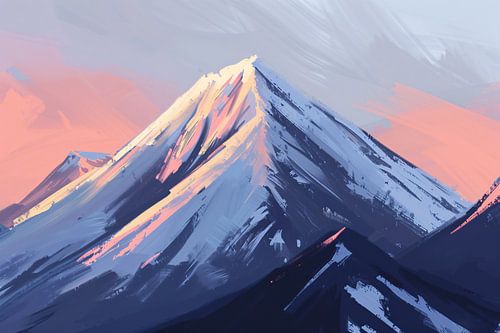 Peinture numérique d'une montagne au coucher du soleil