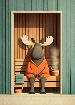 Relaxed moose in a cosy sauna by HyggeHavn