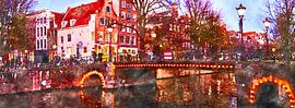 Amsterdam, Brouwersgracht and Herengracht at dusk – Artist’s impression by Amsterdam Highlights