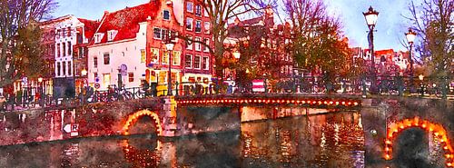 Amsterdam, Brouwersgracht Herengracht schemerlicht Artist impression