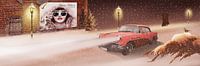 Wintertijd in retro stijl met vintage auto. van Monika Jüngling thumbnail