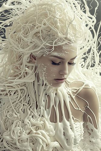 studioportret vrouw in witte substantie