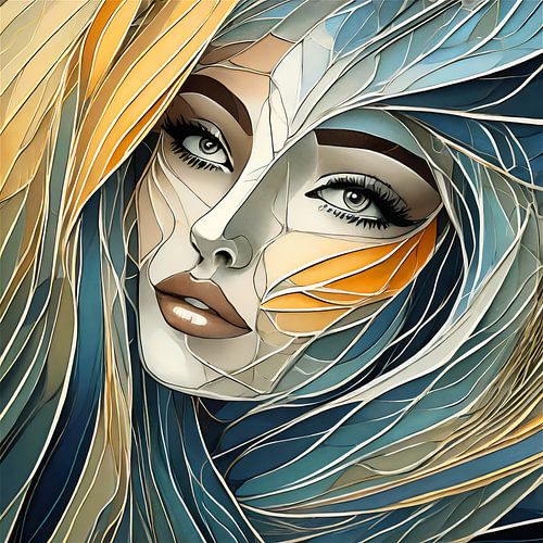 Portrait of a woman, stained glass